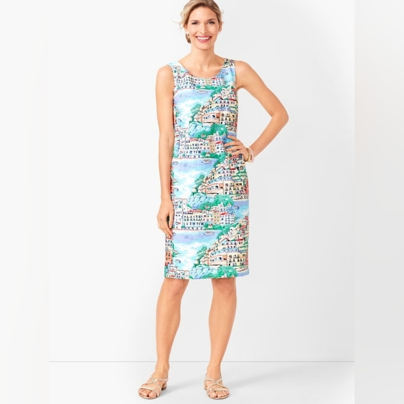 Talbots Dresses & Skirts - TALBOTS Multicolor Scenic Village Novelty Print Shift Dress Size 8
